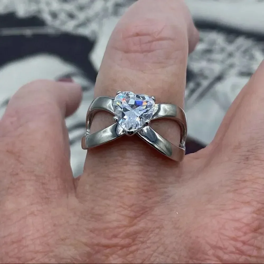 CZ Heart Stainless Steel Engagement Ring